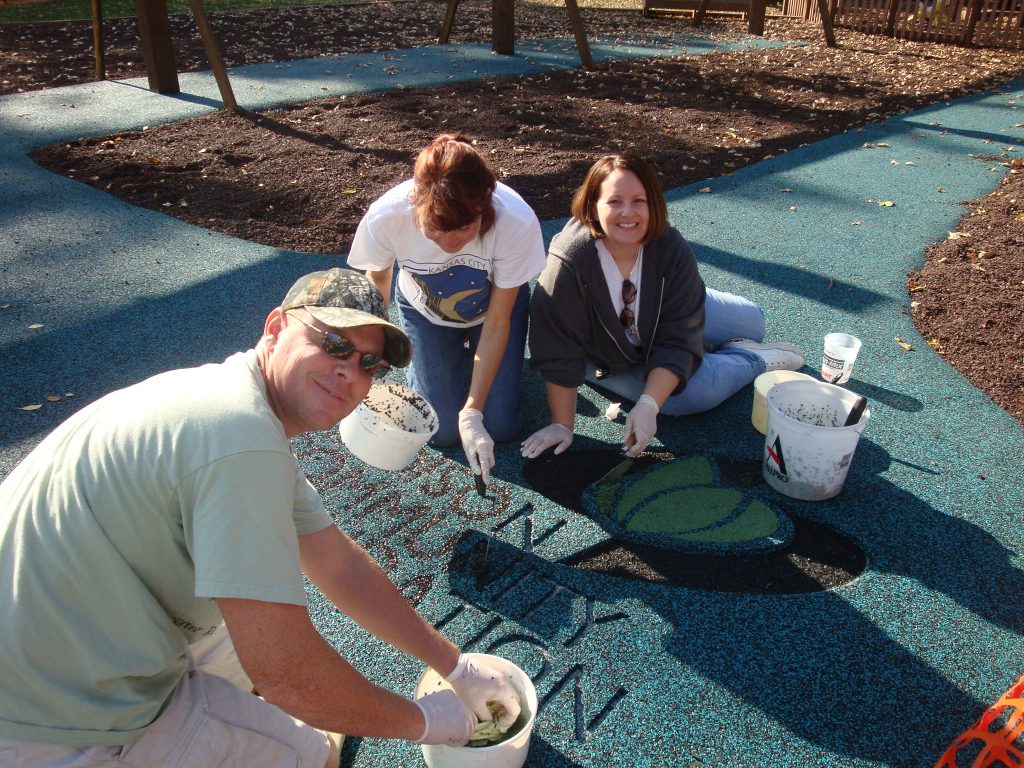 Volunteers provided all the labor for the poured-in-place rubber at Firemen’s Park in the Prairie (Dream Park) in Sun Prairie. (Photos submitted by Rebecca Ketelsen)